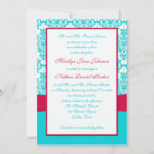 Rouge et invitation de mariage damassé d'Aqua (Dos)