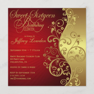 Rouge et invitation douce d'anniversaire de
