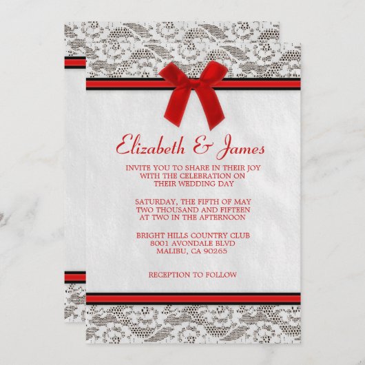 Rouge et invitations de mariage de dentelle du (Devant / Derrière)