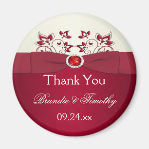 Rouge et ivoire Floral Mariage Favor Magnet
