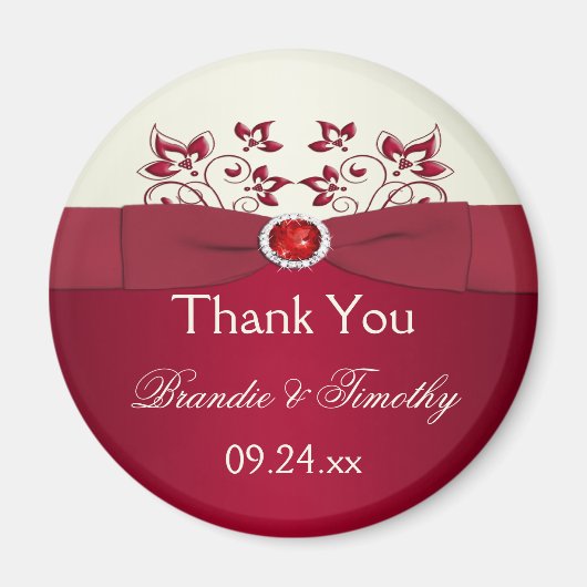 Rouge et ivoire Floral Mariage Favor Magnet (Devant)
