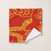 Rouge et motif chinois de dragon d'or (Gant de toilette)