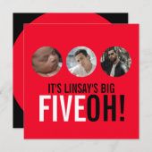 Rouge et noir 50e FIVEOH! photo invitation d'anniv (Devant / Derrière)