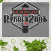 Rouge et noir Barbershop Logo Bar Serviette Person (Plié)