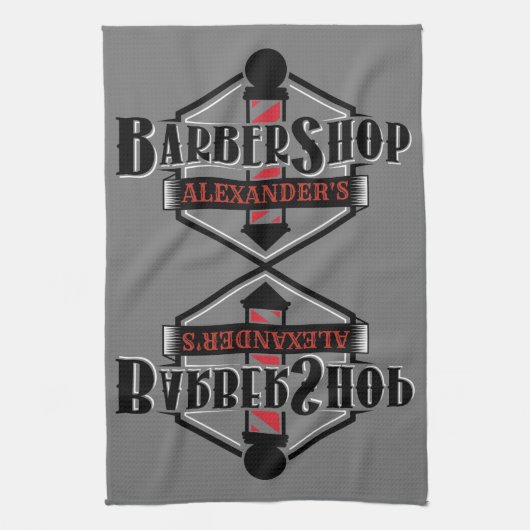 Rouge et noir Barbershop Logo Bar Serviette Person (Vertical)
