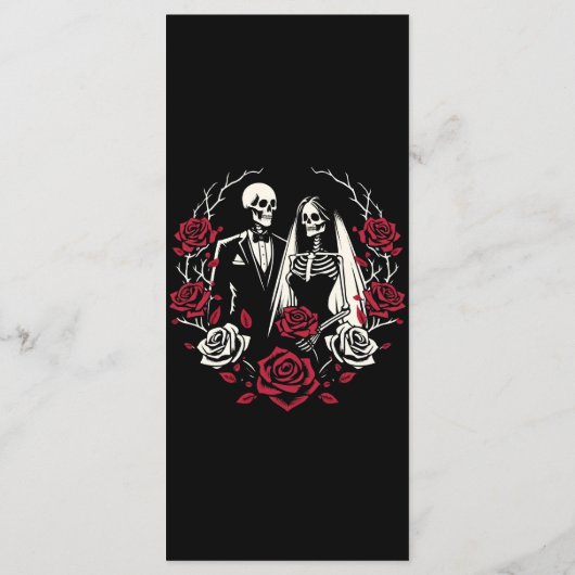 Rouge et noir blanc Rose Skeleton Mariage Menu (Dos)