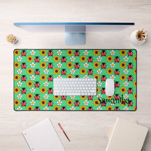 Rouge Et Noir Ladybug Avec Fleurs (Bureau 1)