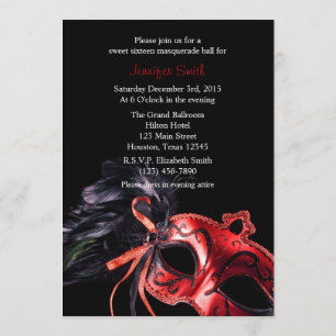 Rouge et noir Masquerade Sweet 16 Ball Invitation