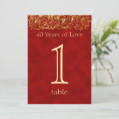 Rouge et Or 40e Anniversaire Numéro de Table (Debout devant)