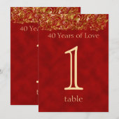 Rouge et Or 40e Anniversaire Numéro de Table (Devant / Derrière)
