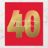 Rouge et or 40e Anniversaire Vin Étiquette (Étiquettes simples)