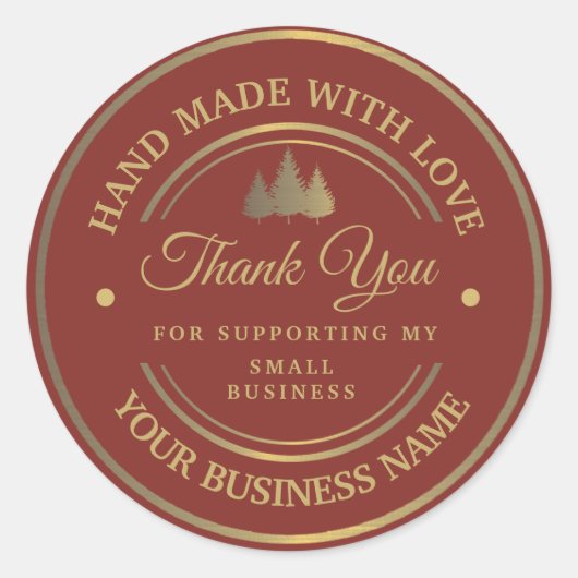 Rouge et or | merci sticker rond classique (Devant)