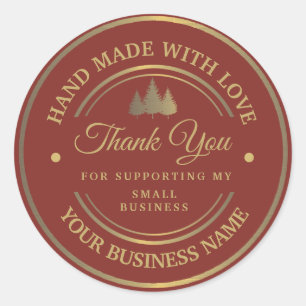 Rouge et or merci sticker rond classique