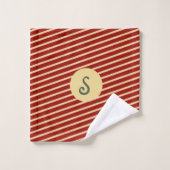 Rouge et or rayé vintage avec monogramme (Gant de toilette)