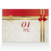 Rouge et or sur le numéro de table damassé blanc (Intérieur Horizontal (Haut))
