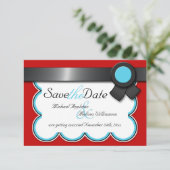 Rouge et sarcelle, ruban noir, carte de sauvegarde (Debout devant)