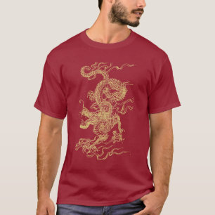 Rouge et T-shirt unisexe de dragon chinois d'or