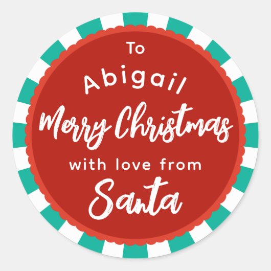 Rouge et vert rayé de Père Noël autocollant cadeau (Devant)