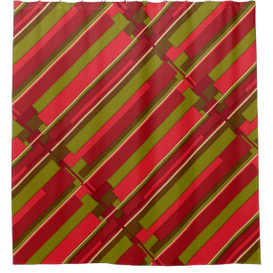 Rouge et vert Rayures Abstrait rideau de douche