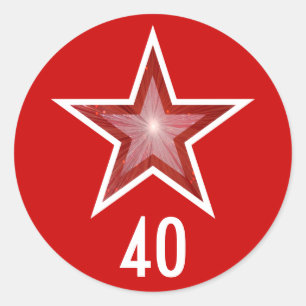 Rouge étoile "40" rouge autocollant rond