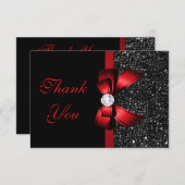 Rouge Faux Bow Séquences noires Diamant Merci (Devant / Derrière)