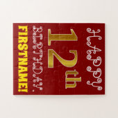 Rouge, Faux Gold 12e anniversaire + Puzzle de nom  (Horizontal)