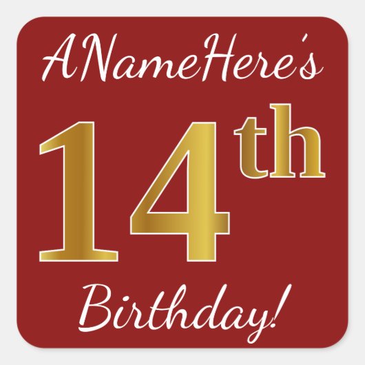 Rouge, Faux Gold 14e anniversaire + Autocollant de (Devant)