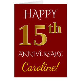 Rouge, Faux Gold 15e anniversaire Mariage + Nom