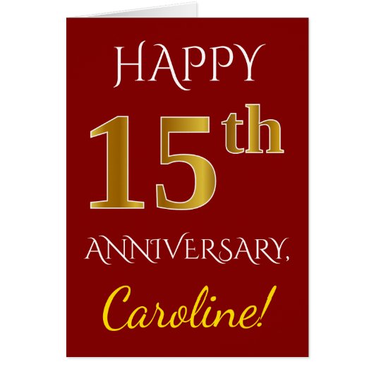 Rouge, Faux Gold 15e anniversaire Mariage + Nom (Devant)