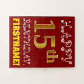 Rouge, Faux Gold 15e anniversaire + Puzzle de nom (Horizontal)