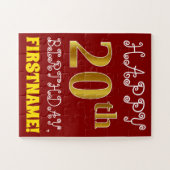 Rouge, Faux Gold 20e anniversaire + Puzzle de nom  (Horizontal)