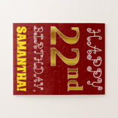Rouge, Faux Gold 22e anniversaire + Puzzle de nom  (Horizontal)