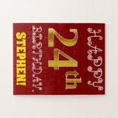 Rouge, Faux Gold 24e anniversaire + Puzzle de nom  (Horizontal)