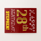 Rouge, Faux Gold 28e anniversaire + Puzzle de nom (Horizontal)