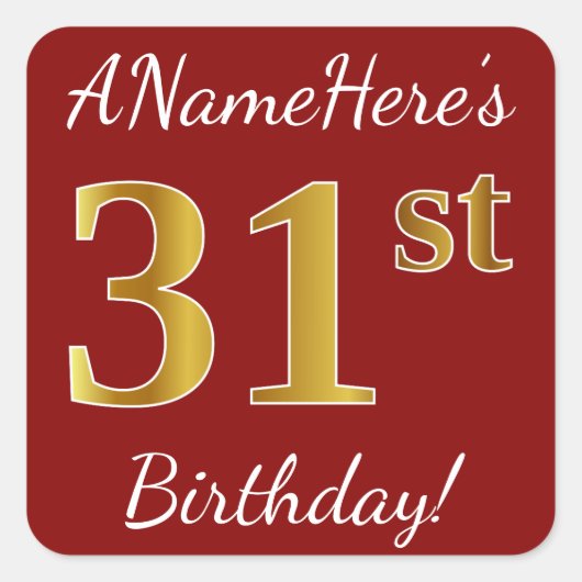 Rouge, Faux Gold 31e anniversaire + Autocollant de (Devant)