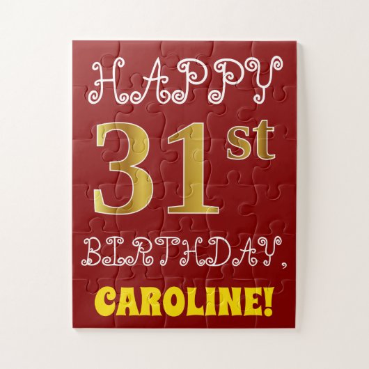 Rouge, Faux Gold 31e anniversaire + Puzzle de nom  (Vertical)