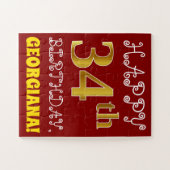 Rouge, Faux Gold 34e anniversaire + Puzzle de nom  (Horizontal)