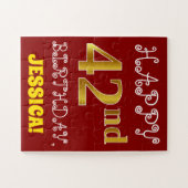 Rouge, Faux Gold 42e anniversaire + Puzzle de nom (Horizontal)