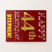 Rouge, Faux Gold 44e anniversaire + Puzzle de nom  (Horizontal)