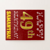 Rouge, Faux Gold 49e anniversaire + Puzzle de nom  (Horizontal)