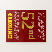Rouge, Faux Gold 52e anniversaire + Puzzle de nom (Horizontal)