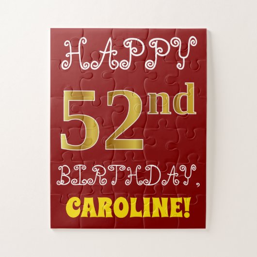 Rouge, Faux Gold 52e anniversaire + Puzzle de nom (Vertical)