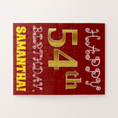 Rouge, Faux Gold 54e anniversaire + Puzzle de nom  (Horizontal)