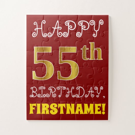 Rouge, Faux Gold 55e anniversaire + Puzzle de nom  (Vertical)