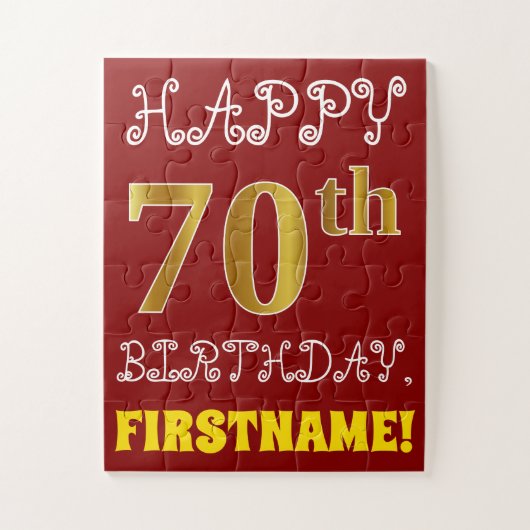 Rouge, Faux Gold 70e anniversaire + Puzzle de nom  (Vertical)