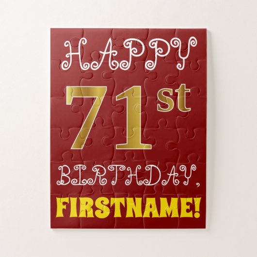 Rouge, Faux Gold 71e anniversaire + Puzzle de nom  (Vertical)
