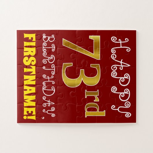Rouge, Faux Gold 73e anniversaire + Puzzle de nom  (Horizontal)