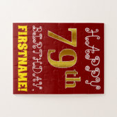 Rouge, Faux Gold 79e anniversaire + Puzzle de nom (Horizontal)