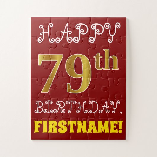Rouge, Faux Gold 79e anniversaire + Puzzle de nom (Vertical)