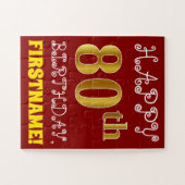 Rouge, Faux Gold 80e anniversaire + Puzzle de nom  (Horizontal)